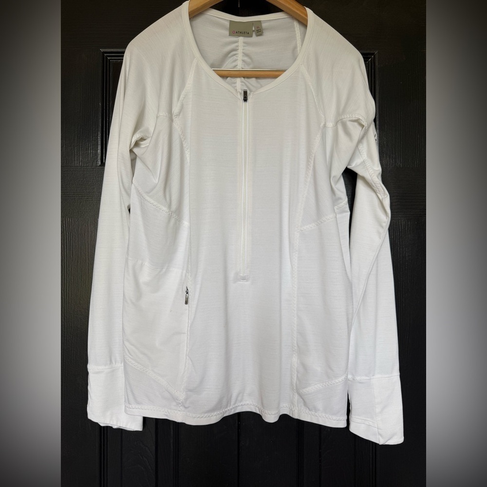 Athleta xl White Long-Sleeve Half-Zip Performance Top Pullover With Thumb Holes
